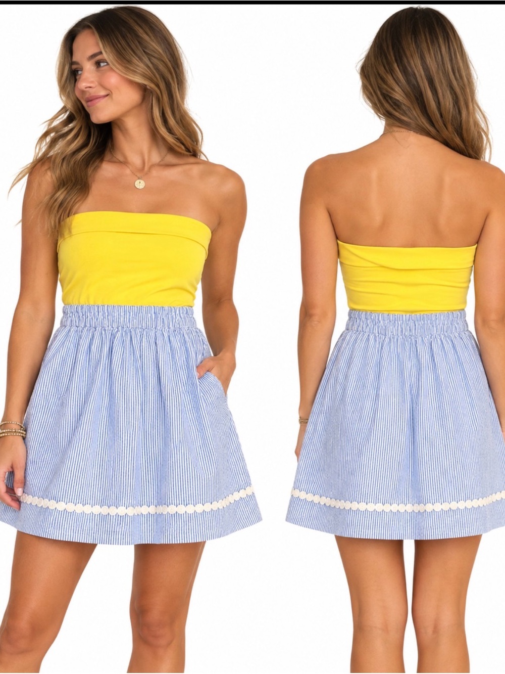Lilly Pulitzer S Yellow Blue Seersucker Strapless Dress